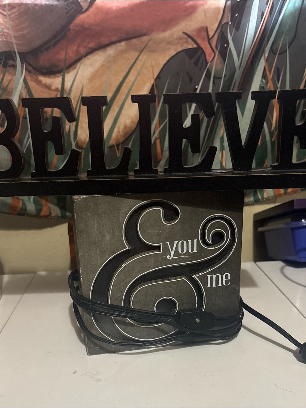 Black "Believe" Decorative Wall Accent with You & Me shadow box